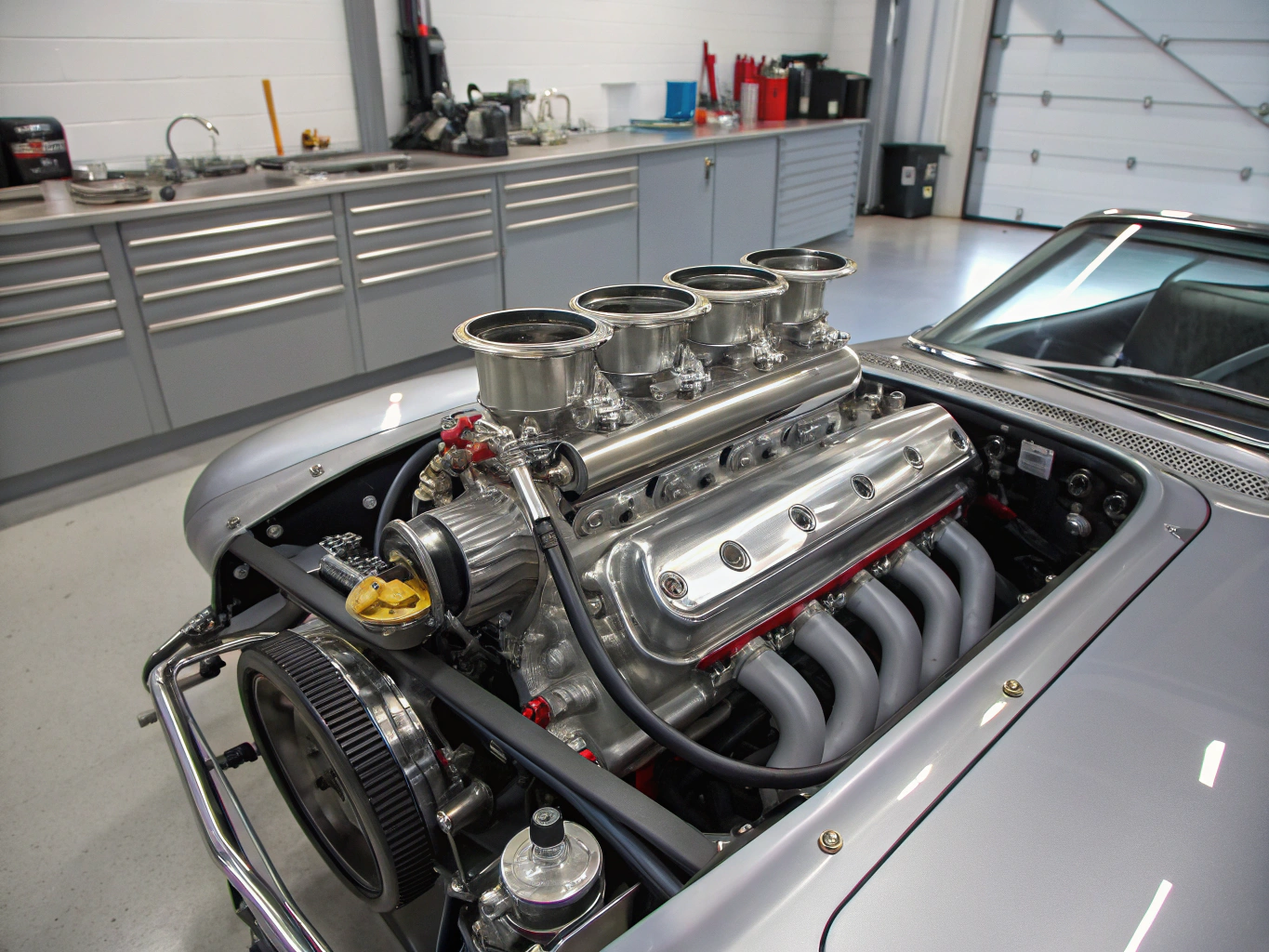 Cinematic chrome motorcycle engine detail