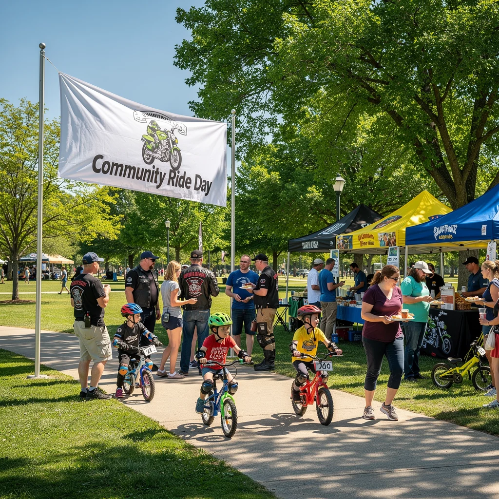 Community outreach event with local riders and families
