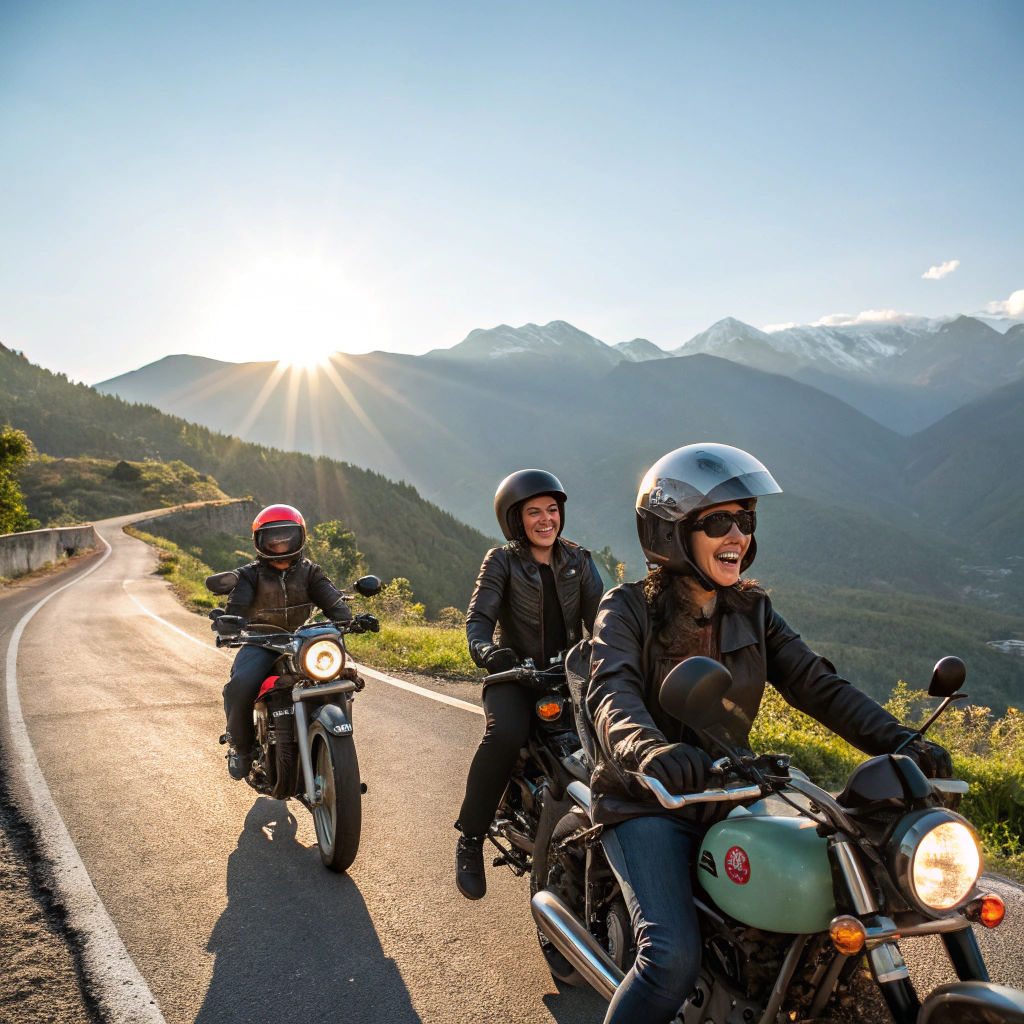 Riders navigating a winding mountain pass road