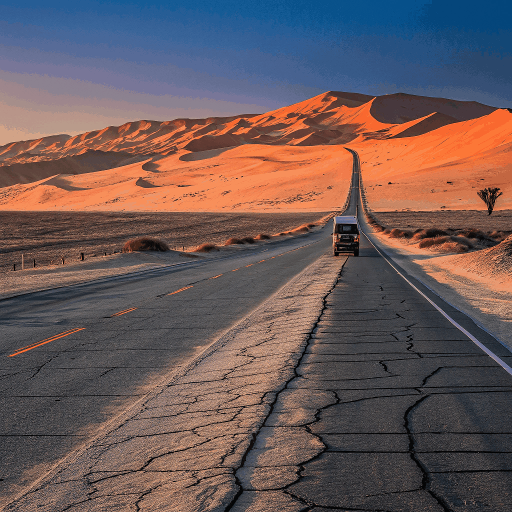 Endless open road stretching into the horizon